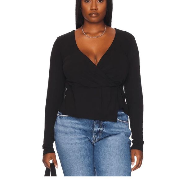Good American NWT Black Wrap Top Blouse, Size 7 (4XL), MSRP $95 - Picture 1 of 8
